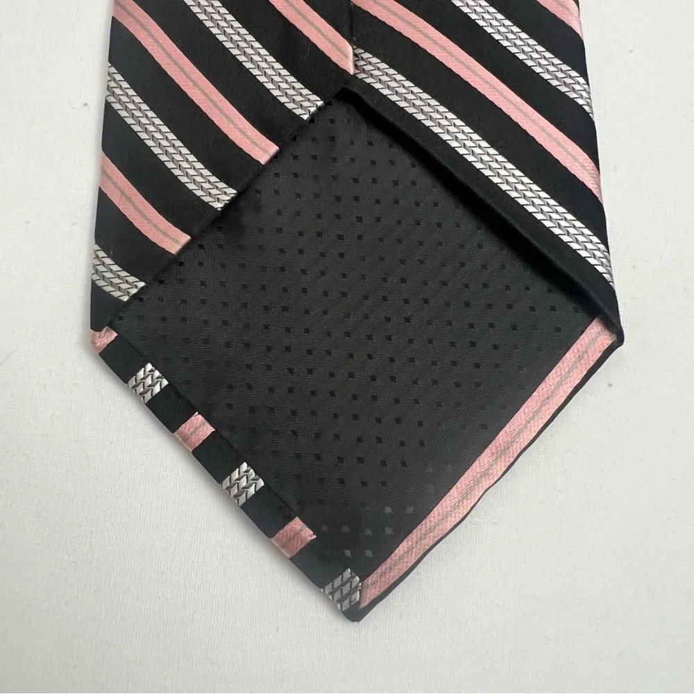 Pierre Cardin 100% Silk Handmade Designer Tie Black Peach Striped Luxury Necktie
